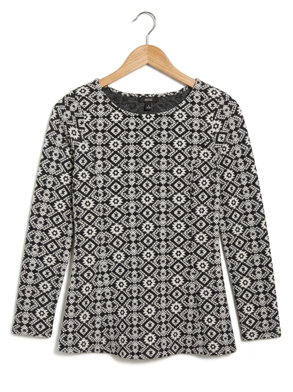 Massini NWOT Black and White Geometric Long Sleeve Top Stretchy Pullover